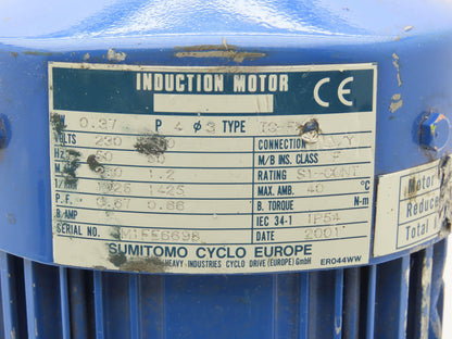 Sumitomo TC-FX SM-Cyclo Gearmotor 100:1 Hyponic Drive 14rpm 1/2Hp 230/400v 3Ph
