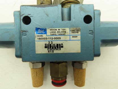 Mac 180003-112-0003 Pneumatically Actuated Dual Solenoid Air Valve 1/4" 150psi