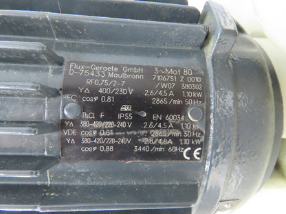 Flux-Geraete Plastic Centrifugal Immersion Pump 1.1kw 3360rpm 230/460V 12" Depth