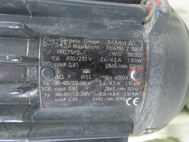 Flux-Geraete Plastic Centrifugal Immersion Pump 1.1kw 3360rpm 230/460V 12" Depth