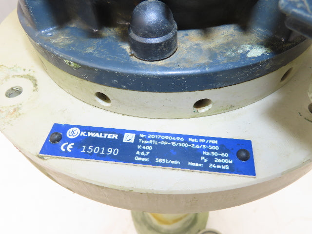 Plastic Centrifugal Immersion Pump 585 L/min 3.1kw 400V RTL-PP-15/500-2.6/3-500