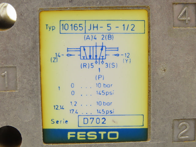 Festo JH-5-1/2 10165 Pneumatic Control Valve 5 Way 145 PSI 3/4"NPT
