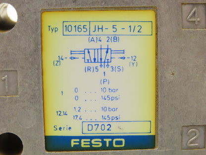 Festo JH-5-1/2 10165 Pneumatic Control Valve 5 Way 145 PSI 3/4"NPT