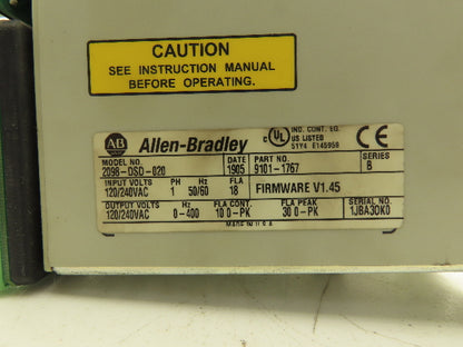 Allen Bradley 2098-DSD-020 Ultra 3000 Servo Drive 120/240V 1PH V1.45 Ser B