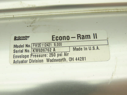 Shrader Bellows Pneumatic Air Cylinder 4" Bore 6" Stroke 250psi