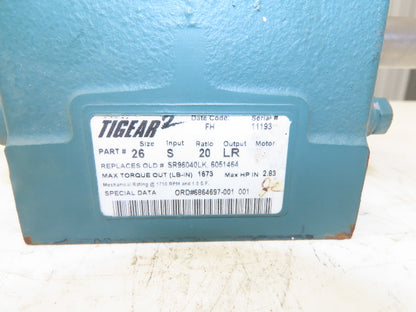 Dodge 26S20LR Worm Gearbox 20:1 Reducer 2Hp 88rpm Dual Output