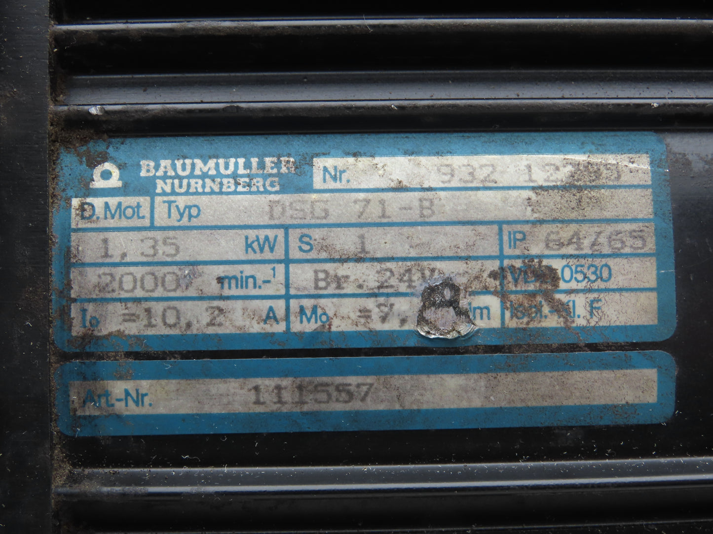 Baumuller DSG 71-B Servo Motor 1.35kW 2000 RPM 24V Brake