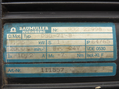 Baumuller DSG 71-B Servo Motor 1.35kW 2000 RPM 24V Brake