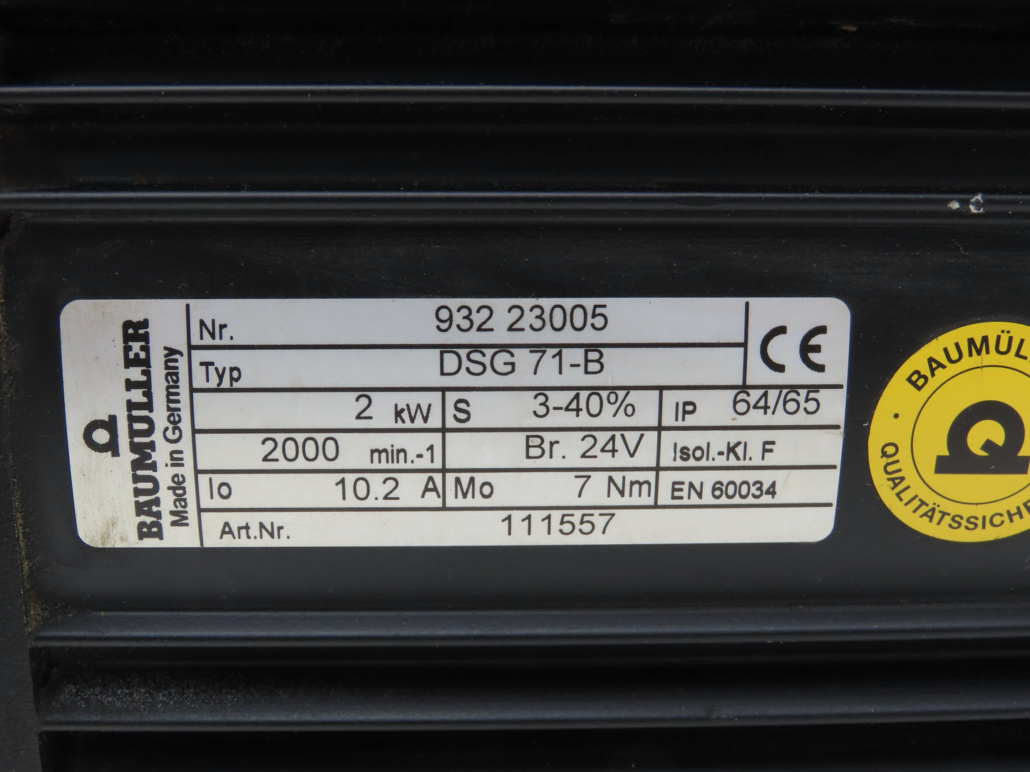 Baumuller DSG 71-B Servo Motor 1.35kW 2000 RPM 24V Brake