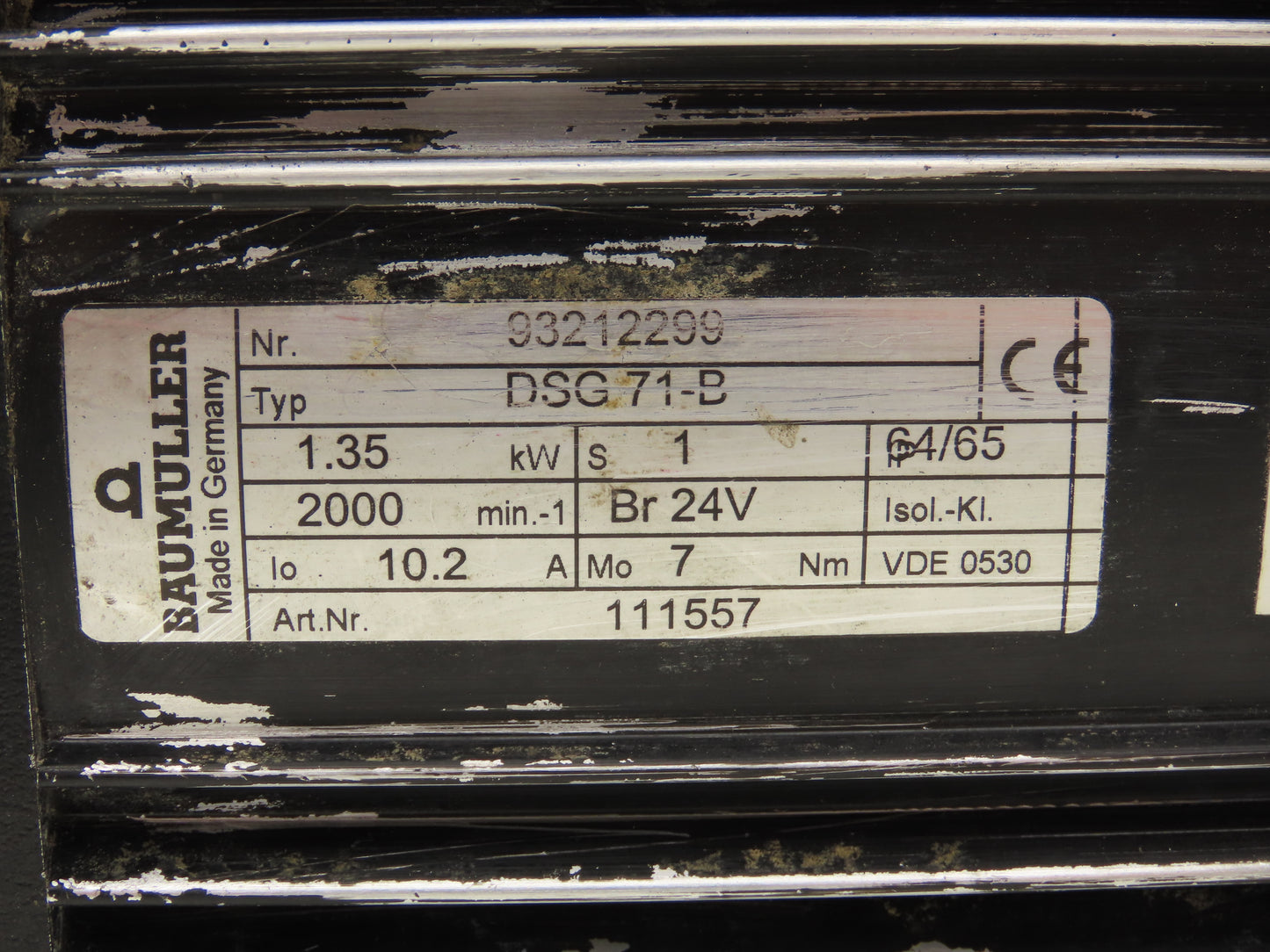 Baumuller DSG 71-B Servo Motor 1.35kW 2000 RPM 24V Brake *For Parts or Repair*