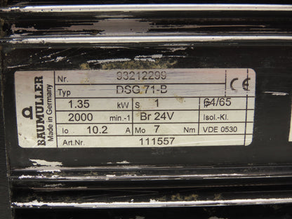 Baumuller DSG 71-B Servo Motor 1.35kW 2000 RPM 24V Brake *For Parts or Repair*