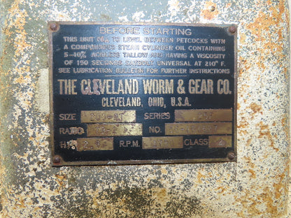 Cleveland Worm & Gear 200AT 25F Speed Reducer 79:1 Gearbox 2.8Hp 22rpm LH Output
