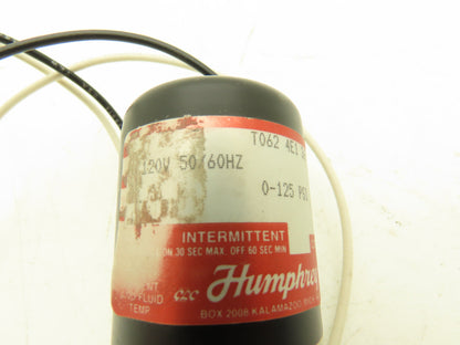Humphrey T062 4E1 36 Pneumatic Directional Solenoid Valve 125psi 120v 1/4"NPT