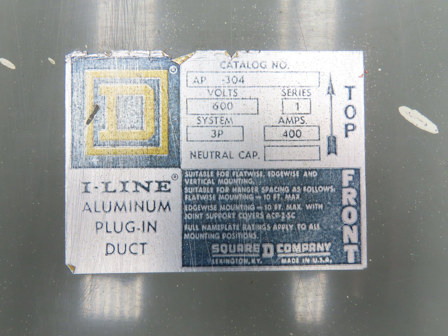 Square D Aluminum I-Line Plug-In Busway 400A 600V 3P 10' Lot of 13