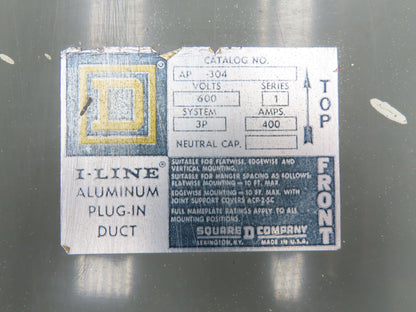 Square D Aluminum I-Line Plug-In Busway 400A 600V 3P 10' Lot of 13