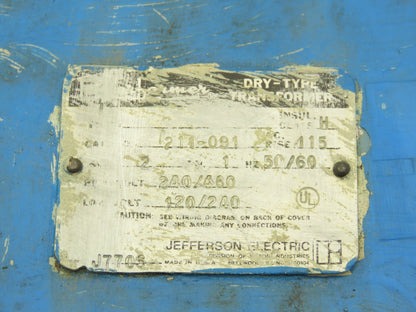 Jefferson Electric 1211-091 Power Transformer 2kva 1Ph HV 240/480 LV 120/240