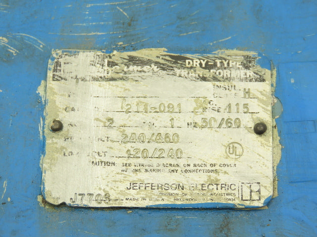 Jefferson Electric 1211-091 Power Transformer 2kva 1Ph HV 240/480 LV 120/240