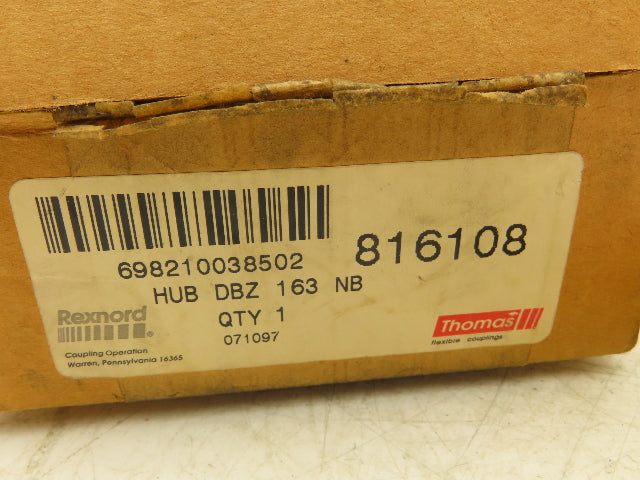 Rexnord Thomas 698210038502 816108 Coupling Hub Disc Size DBZ 163 NB 35MM Bore
