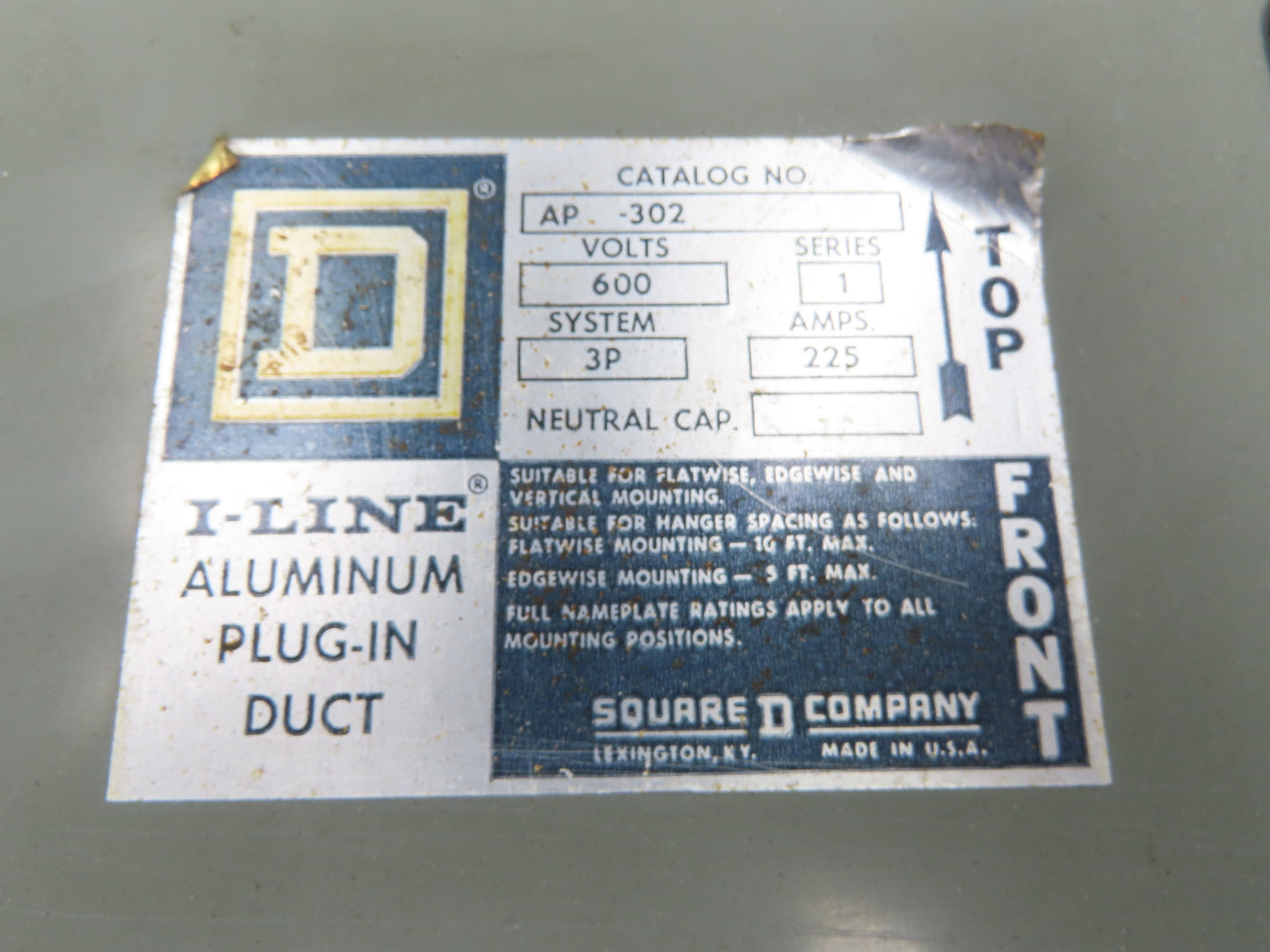 Square D Aluminum I-Line Plug-In Busway 225A 600V 3P 10' Lot of 10