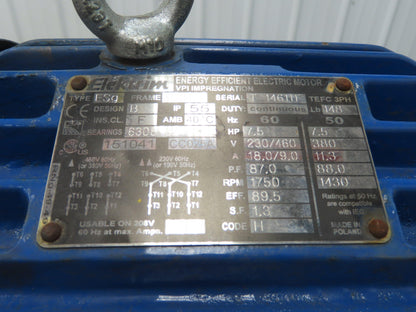 Elektrim 15041 CC025A AC Motor 7.5Hp 1750rpm 230/460v 3ph 213T TEFC
