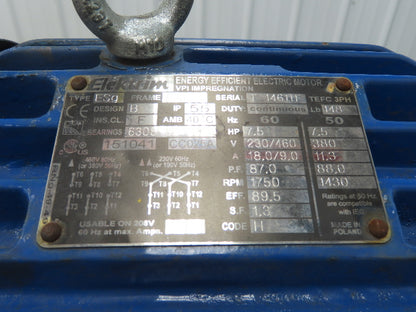 Elektrim 15041 CC025A AC Motor 7.5Hp 1750rpm 230/460v 3ph 213T TEFC