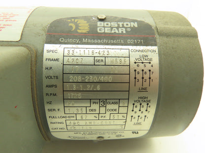 Boston Gear ACUT-B AC Motor.17Hp 1750 RPM 230/460V 3PH 42CZ C-Face Frame