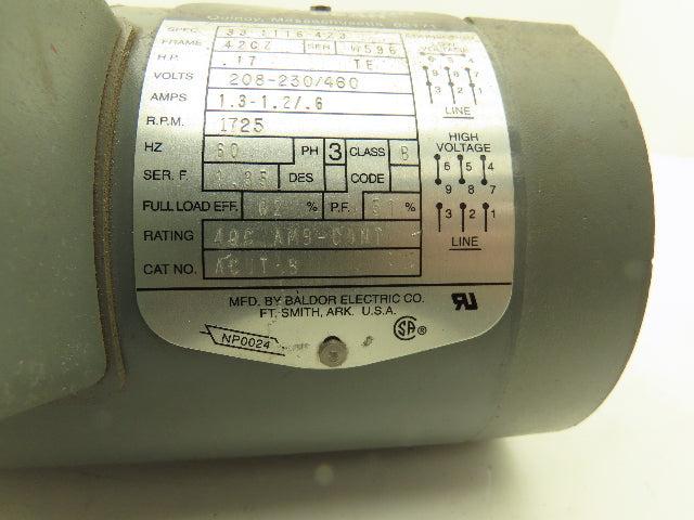 Boston Gear ACUT-B AC Motor.17Hp 1750 RPM 230/460V 3PH 42CZ C-Face Frame