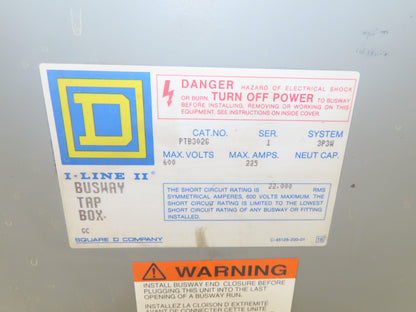 Square D PTB302G I-Line Power Busway Tap Box 225A 600V 3 Pole 3W