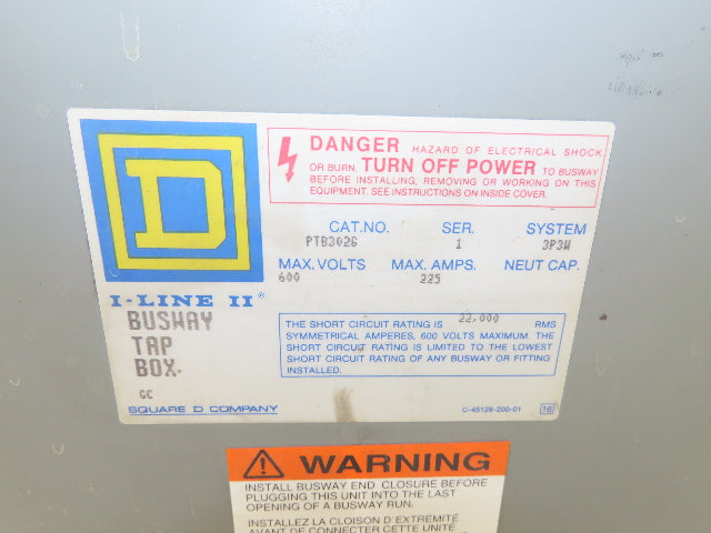 Square D PTB302G I-Line Power Busway Tap Box 225A 600V 3 Pole 3W