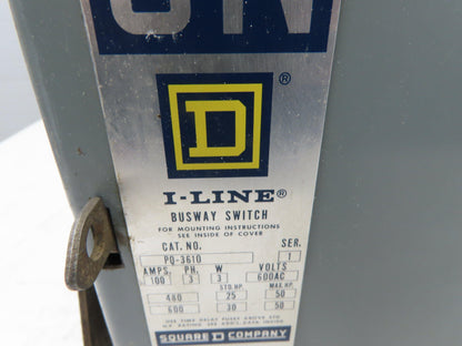 Square D PQ-3610 I-Line Busway Disconnect Switch 100A 600V 50HP 3 Pole 3Ph Fused