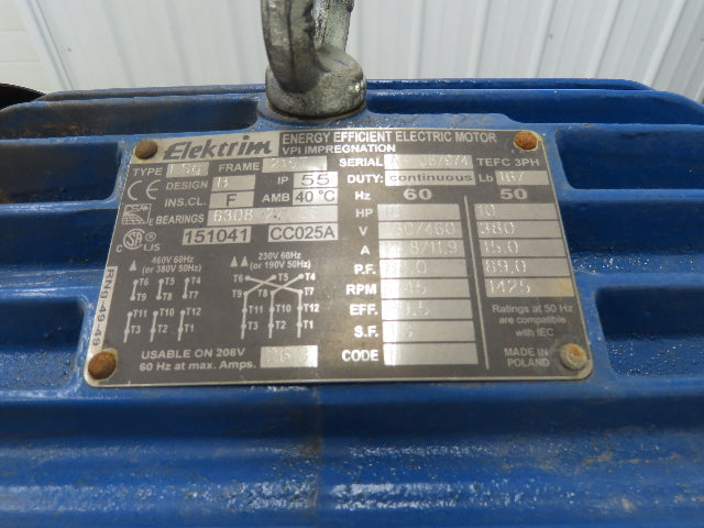 Elektrim 15041 CC025A AC Motor 10Hp 1750rpm 230/460v 3ph 215T TEFC