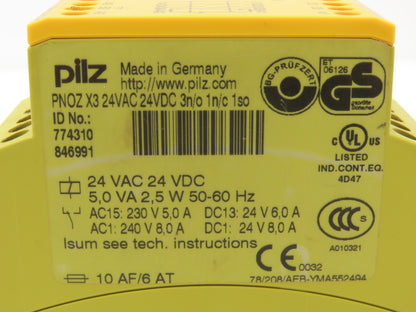 Pilz PNOZ X3 Safety Relay 24VAC 24VDC 3n/o 1n/c 1so 2.5W 60Hz