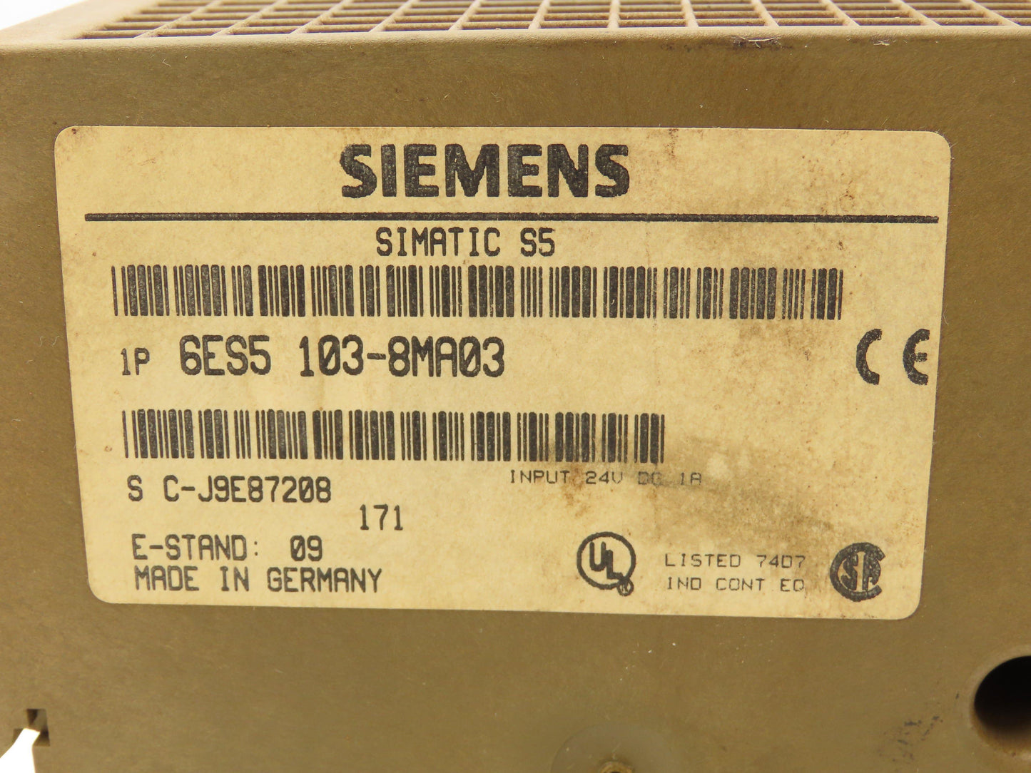 Siemens 6ES5 103-8MA03 PLC Processor CPU 24VDC In Memory Submodule 32k Rev 10