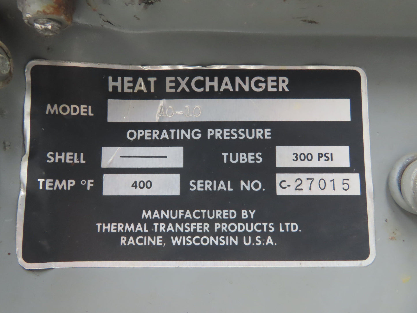 Thermal Transfer AO-10 Air-Oil Fan Heat Exchanger 300psi 400°F 115V 1PH 3-80 GPM