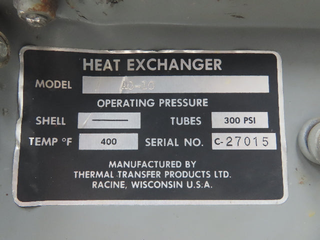 Thermal Transfer AO-10 Air-Oil Fan Heat Exchanger 300psi 400°F 115V 1PH 3-80 GPM