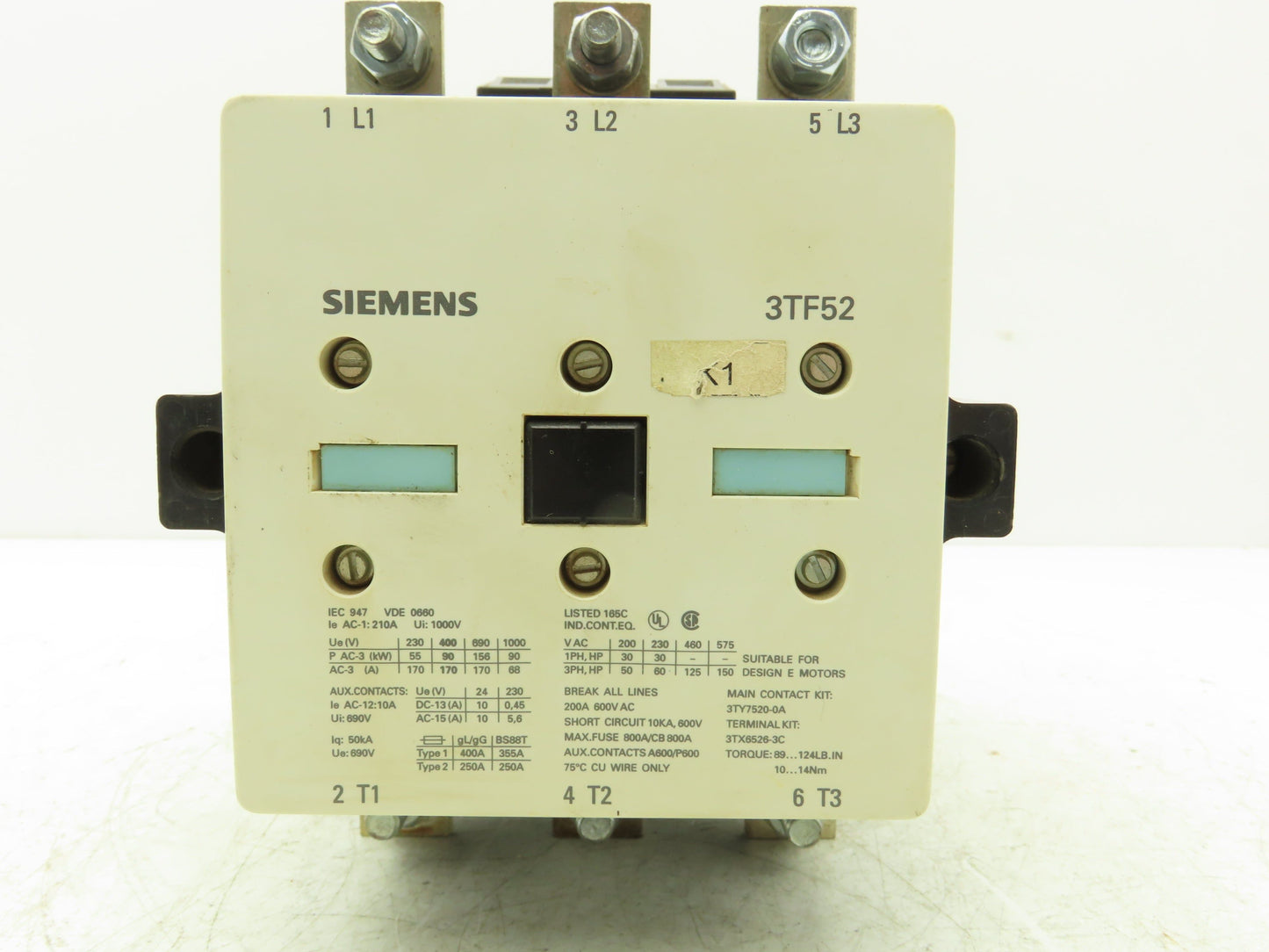 Siemens 3TF52 Motor Starter IEC Contactor 3Ph 1000V 150Hp 200A Coil 240V