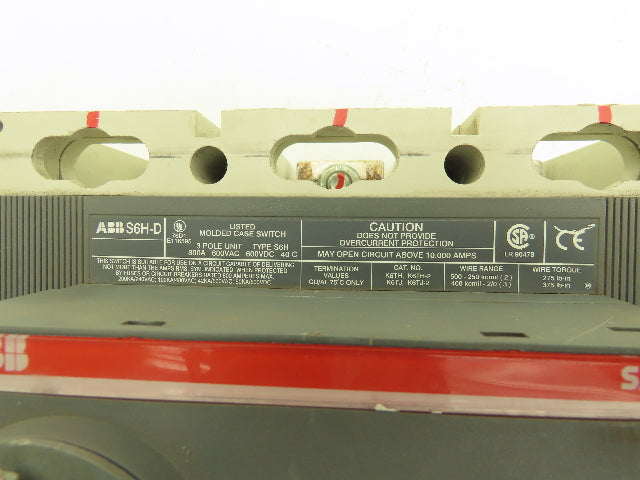 ABB S6H-D Switch Circuit Breaker Disconnect 3-Pole 800A 600VAC 3.5" Rod