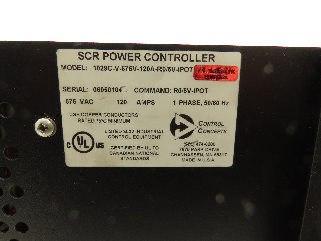 Control Concepts 1029C-V-575V-120A-R0/5V-IPOT Scr Power Controller 575V 1Ph 120A