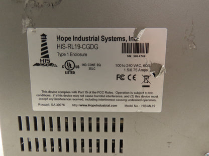 Hope Industrial Systems HIS-RL19-CGDG HMI Touch Screen Control Panel 100-240VAC