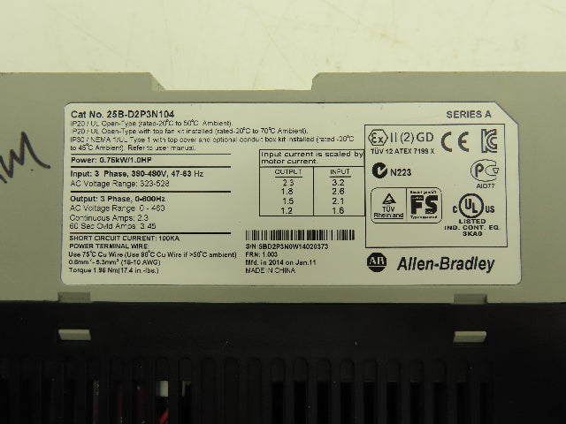 Allen Bradley 25B-D2P3N104 PowerFlex 525 VFD AC Drive 1Hp 480V 3Ph No Cover