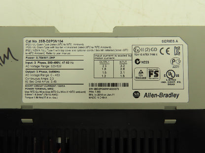 Allen Bradley 25B-D2P3N104 PowerFlex 525 VFD AC Drive 1Hp 480V 3Ph No Cover