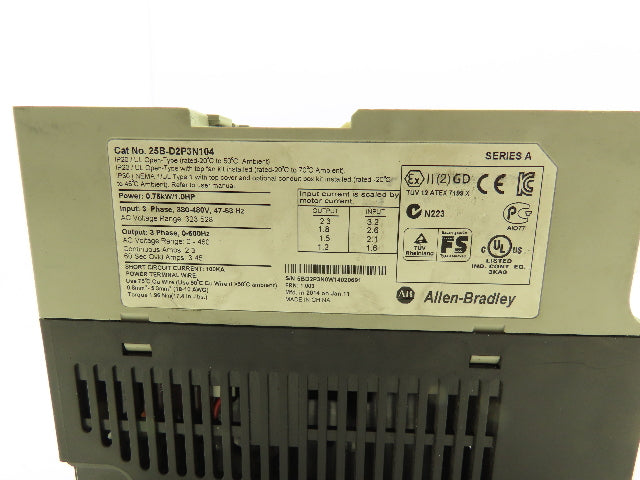 Allen Bradley 25B-D2P3N104 PowerFlex 525 VFD AC Drive 1Hp 480V 3Ph No Display