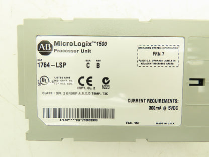 Allen Bradley 1764-LSP MicroLogix 1500 LSP Processor Unit Ser C Rev B FRN 7