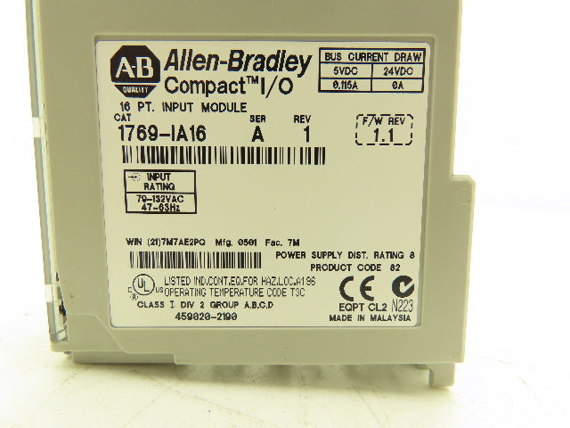 Allen Bradley 1769-IA16 Input Module 115VAC 0.115A Rev 1 Ser A