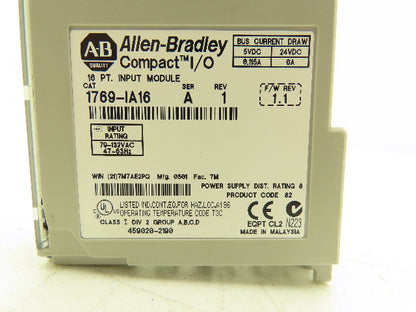 Allen Bradley 1769-IA16 Input Module 115VAC 0.115A Rev 1 Ser A