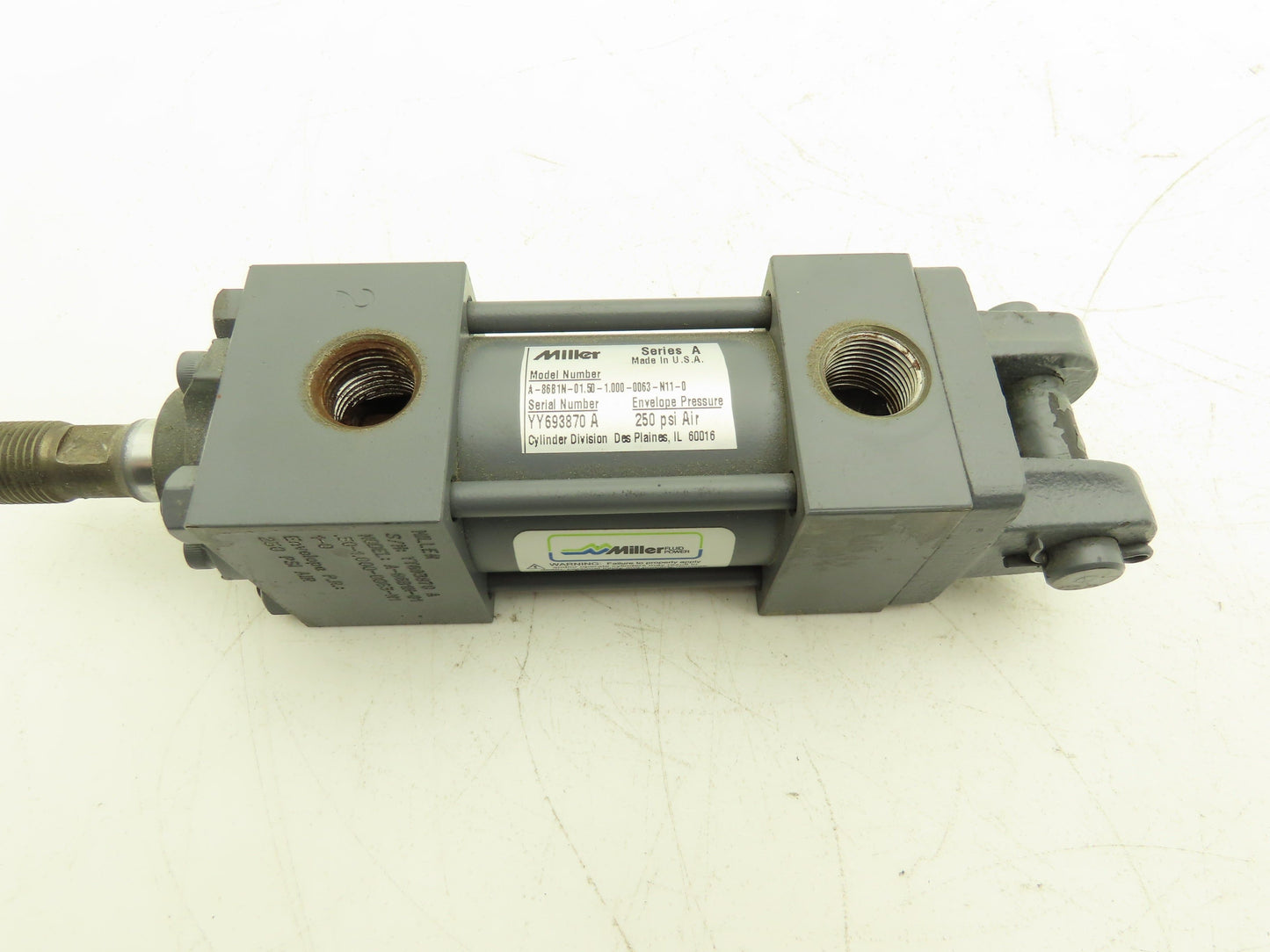 Miller 86B1N Pneumatic Air Cylinder 1.5" Bore 1" Stroke Double Acting 250psi