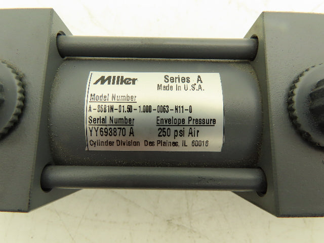 Miller 86B1N Pneumatic Air Cylinder 1.5" Bore 1" Stroke Double Acting 250psi