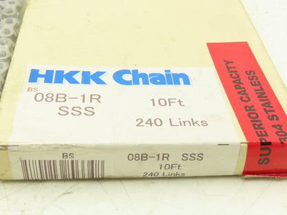 HHK 08B-1R-SSS Roller Chain Single Strand 304 Stainless 10 Ft 240 Links