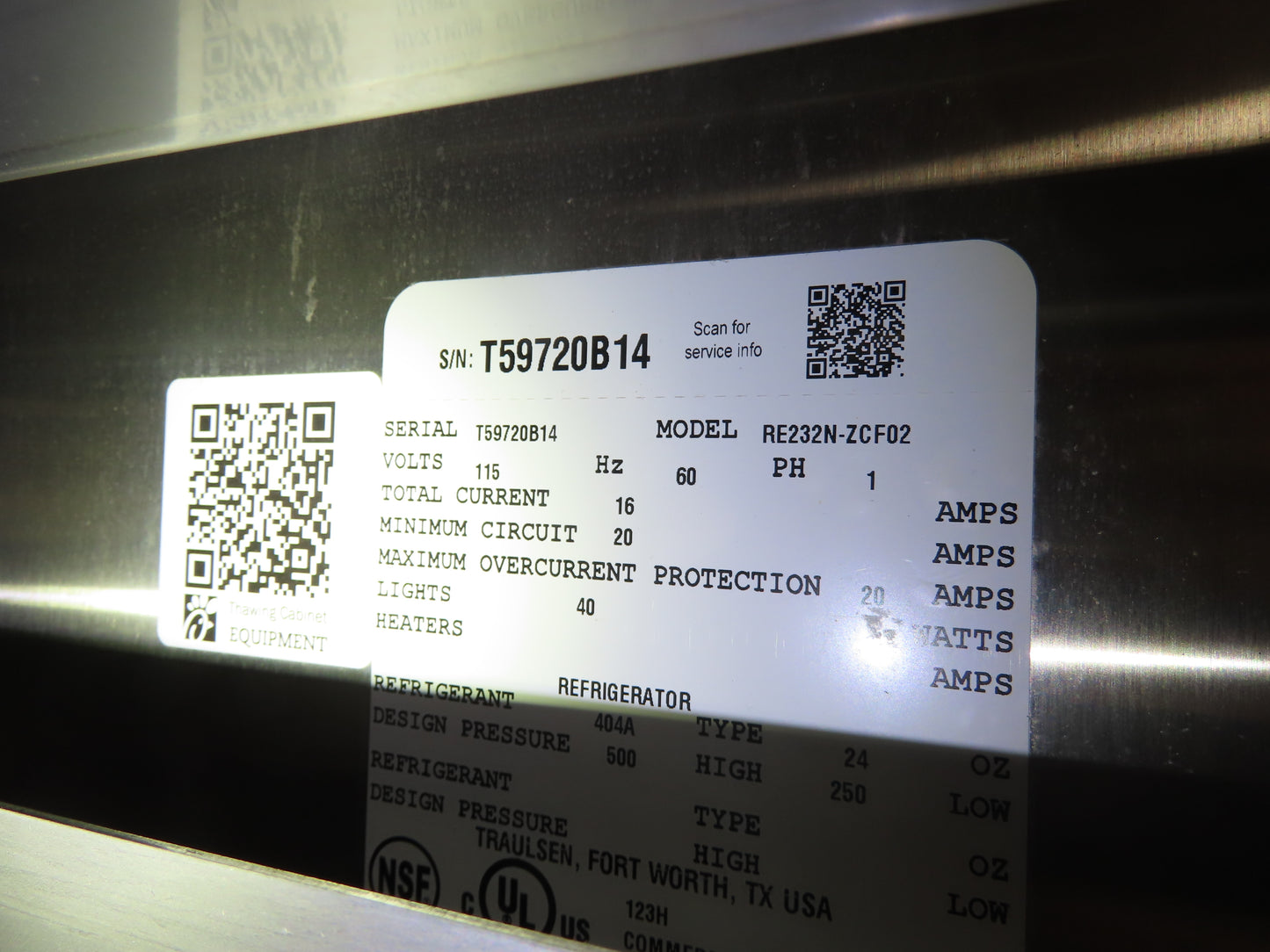 Traulsen RE-232N-ZCF Even Thaw Reach In Cooler Chick fil a Refrigerator 28 Tray