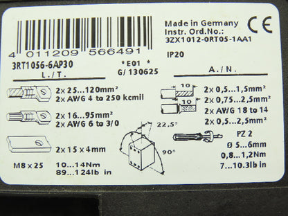 Siemens 3RT1056-6AP36 Motor Starter 200Hp 575V 195A AC/DC Coil 240V *READ
